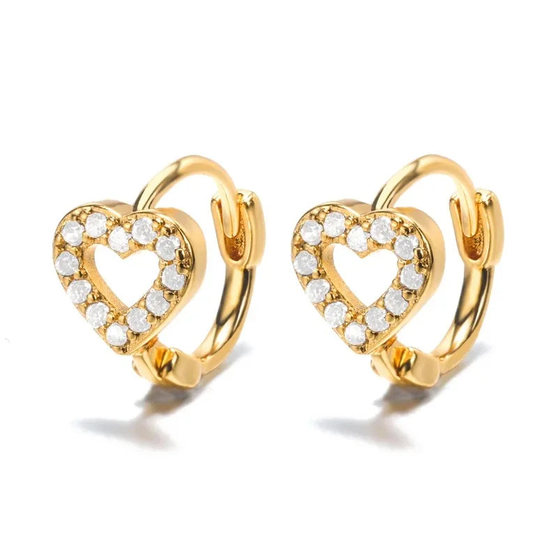 Orecchini Cuore Zircone Cavi in Acciaio Inossidabile Oro | Eleganti & Romantici