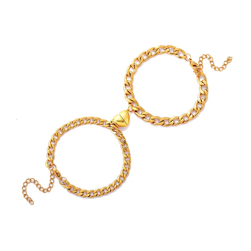 Bracciali Magnetici Coppia – Cuore & Lucchetto su Catena Cubana