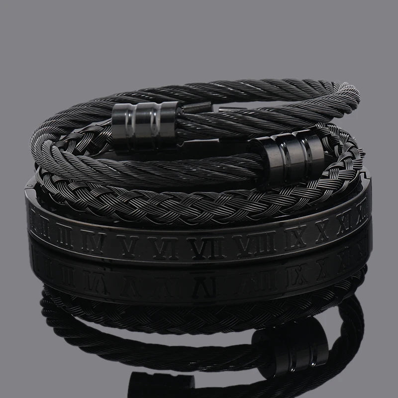 Set Bracciali Luxury 3 Pezzi – Acciaio & Numeri Romani