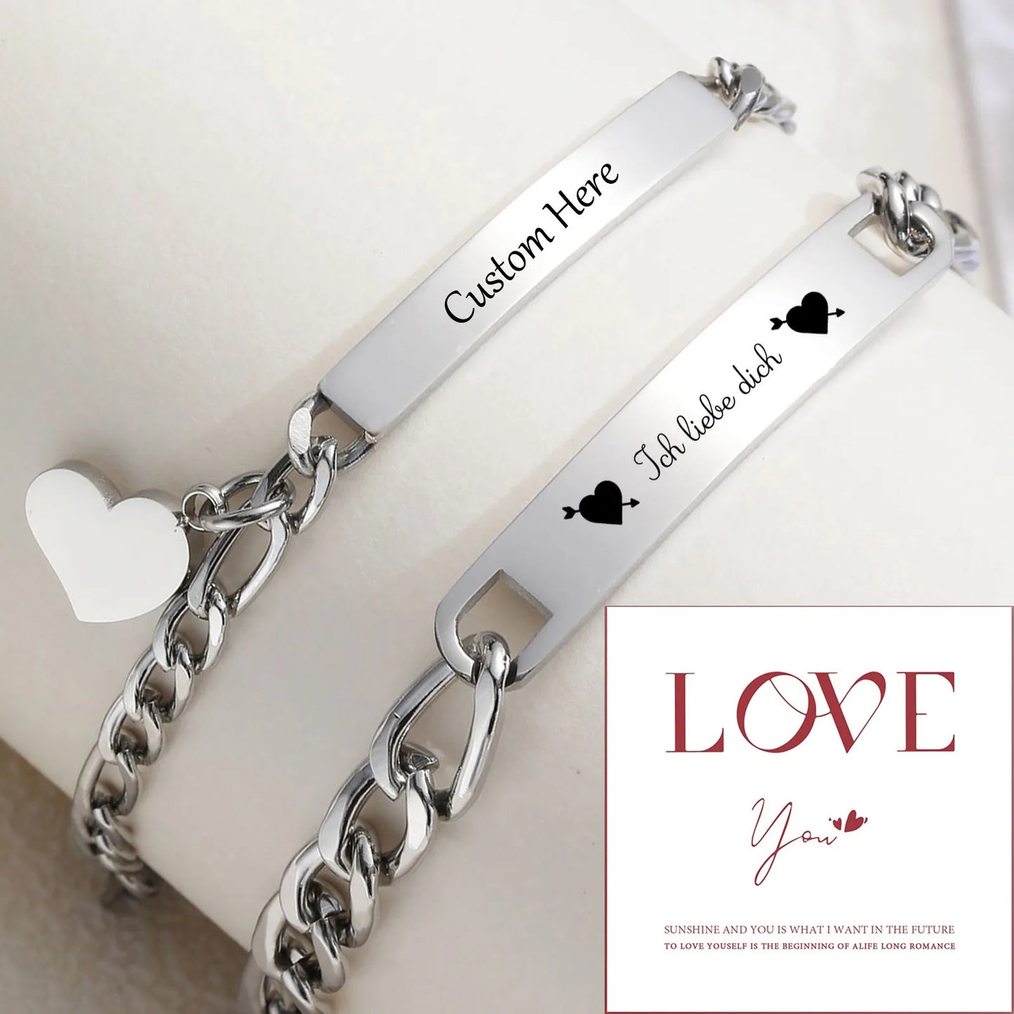 Bracciale Promessa d’Amore – Catena Figaro con Ciondolo Cuore
