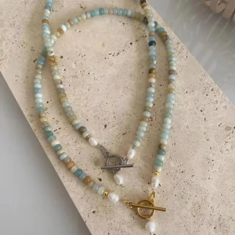 Collana Handmade con Perle d’Acqua Dolce • Pietra Naturale & OT Buckle | LoveDrop™ Italia