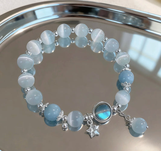 Bracciale Donna Pietra di Luna Azzurra · Cristallo Cat Eye · Elegante & Brillante