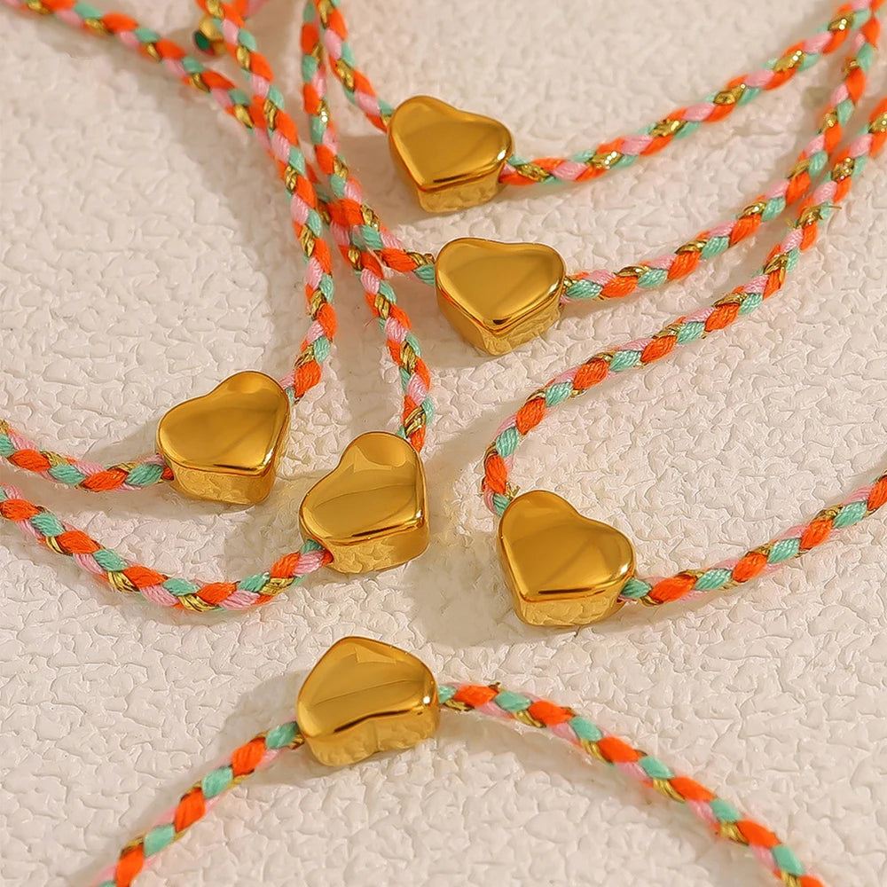 Bracciale Intrecciato Colorato – Cuore Regolabile per Coppie & Amicizia