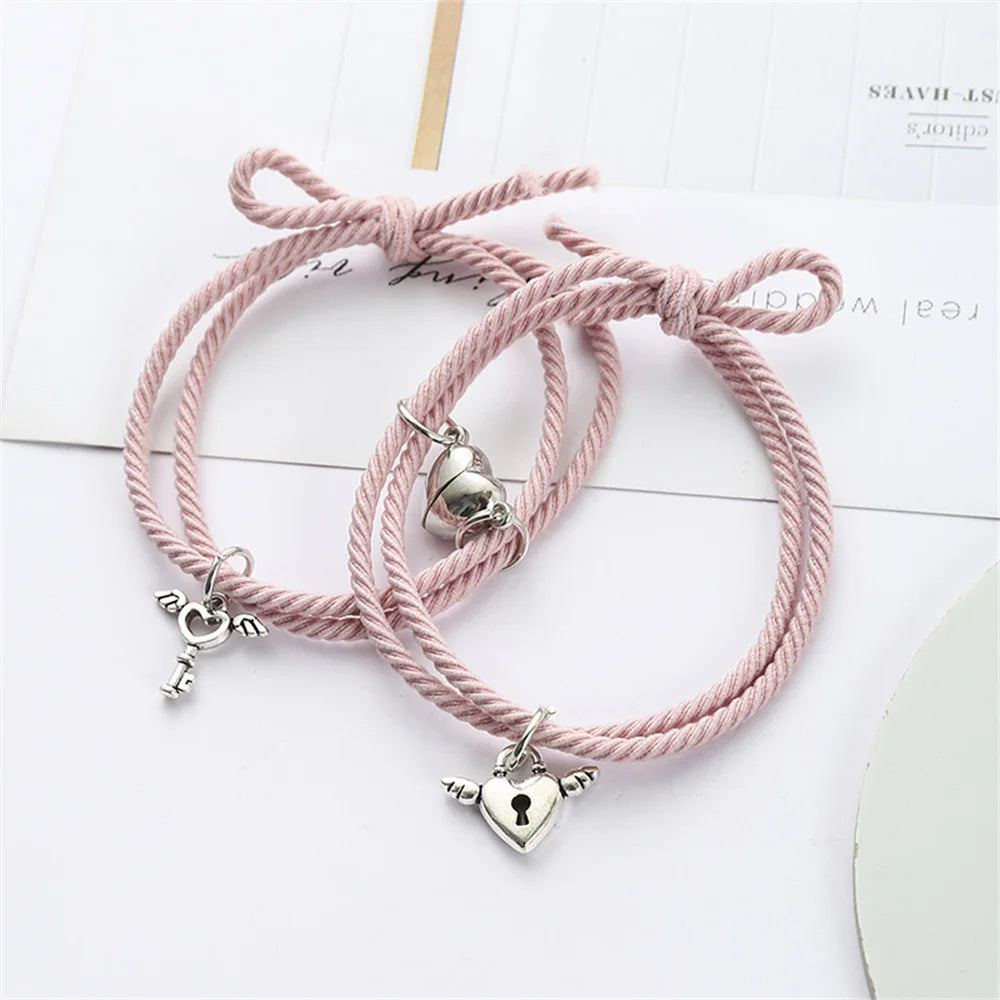 Bracciale di Coppia Magnetico – Cuore & Chiave Intrecciati Deluxe