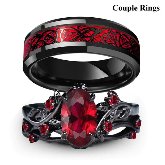 Set Anelli di Coppia Celtici | Amore Eterno & Dettagli Rosso Rubino