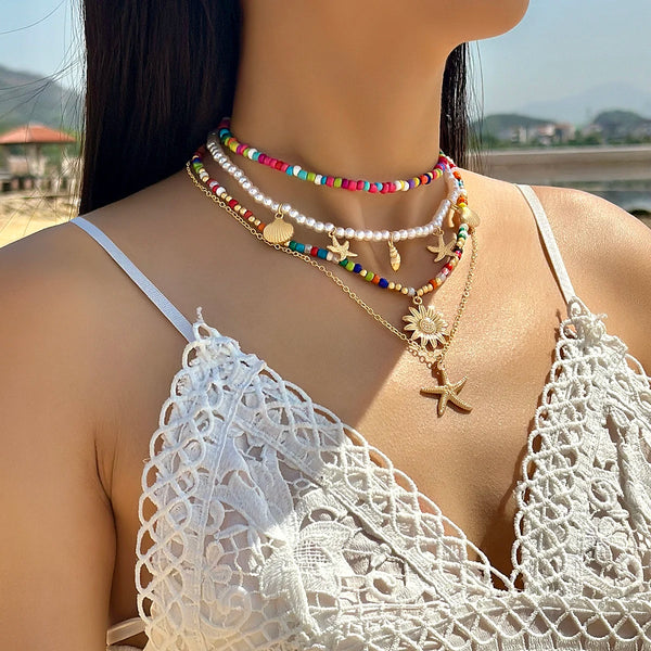 Collana Bohemia con Stella Marina & Conchiglia • Perla Colorata • Stile Estivo Fashion | LoveDrop™ Italia