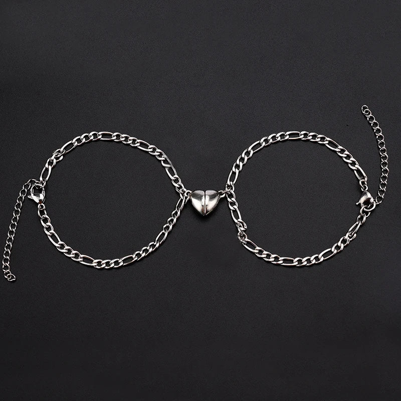 Bracciali Magnetici Coppia – Cuore & Lucchetto su Catena Cubana