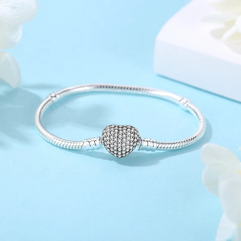 Bracciale 925 Sterling Silver – Snake Chain con Charm Cuore