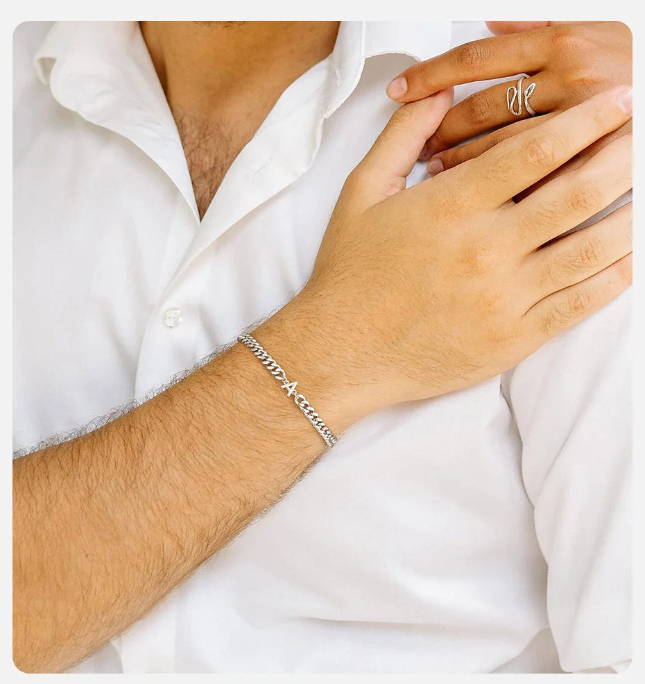Bracciale Cuban Chain con Iniziale – Acciaio Inossidabile A-Z