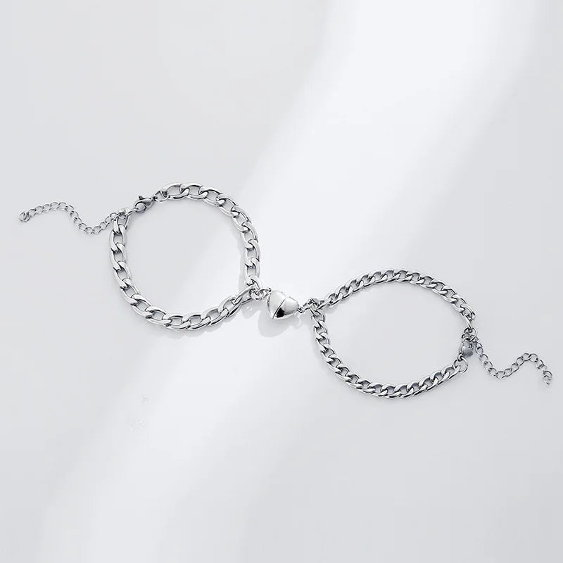 Bracciali Magnetici Coppia – Cuore & Lucchetto su Catena Cubana