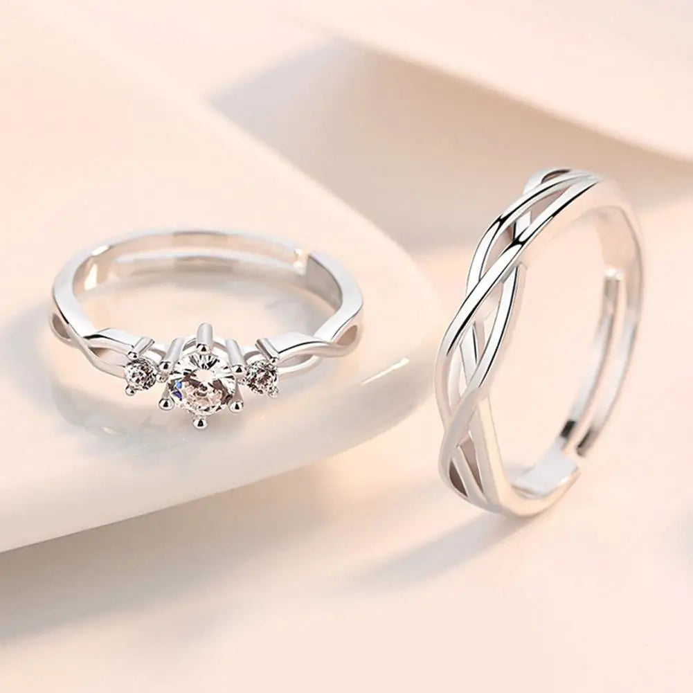 Coppia di Anelli Romantici Regolabili in Argento | Stile Minimal Coreano