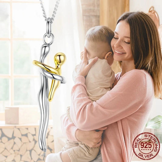 Collana Abbraccio Mamma & Figlio in Argento 925 – Ciondolo Staccabile (Bicolore)