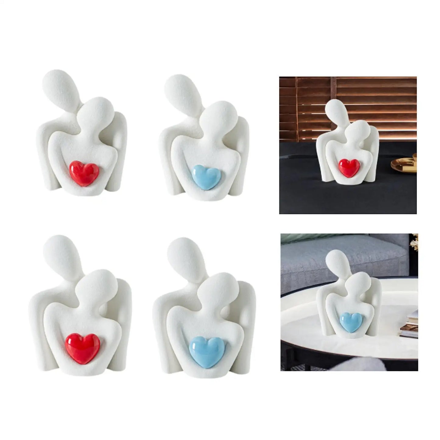 Statua Astratta in Ceramica “Coppia che si Abbraccia” – Decorazione Romantica per Casa e Regalo Anniversario