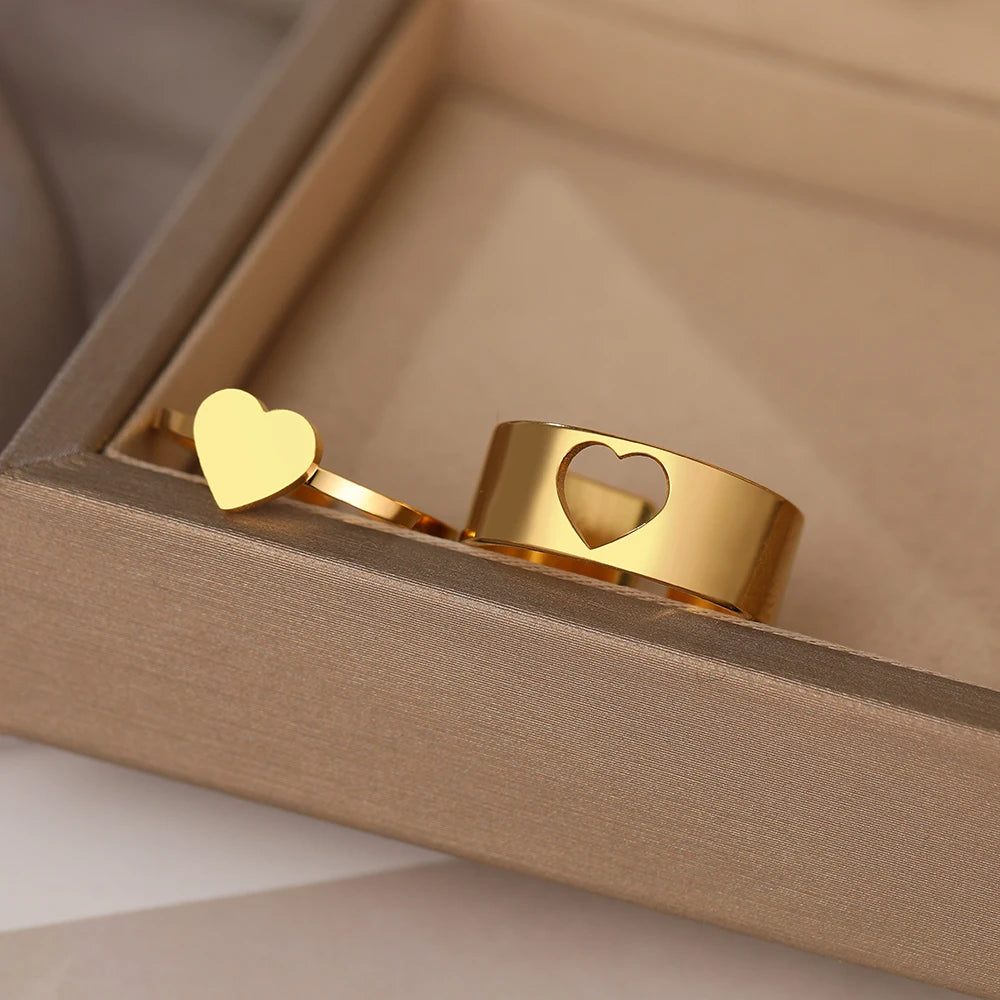 Set Anelli Coppia | Cuore Romantico Regolabile