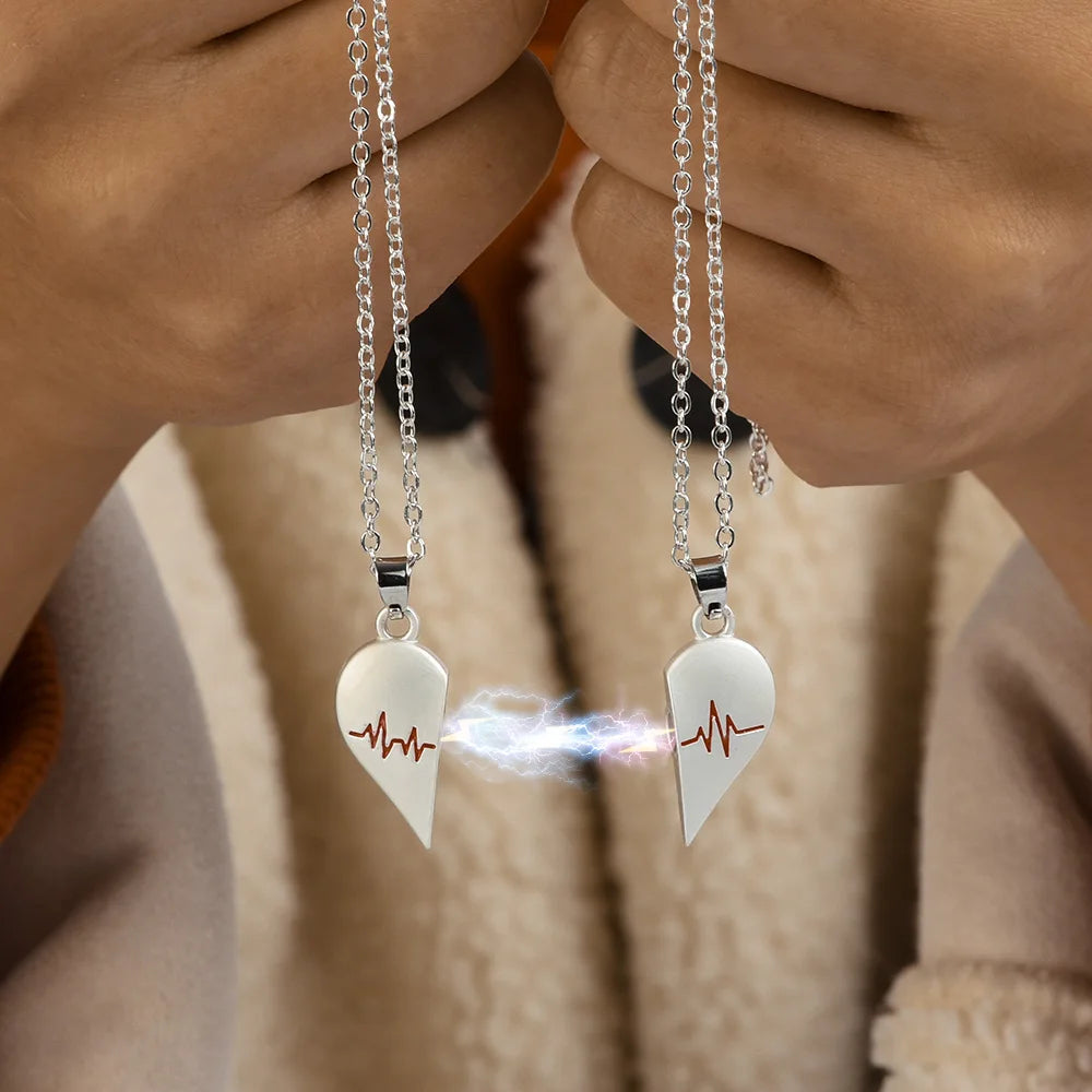 Collana di Coppia Elettrocardiogramma • Cuore Magnetico Acciaio Inossidabile • Battito & Connessione | LoveDrop™ Italia