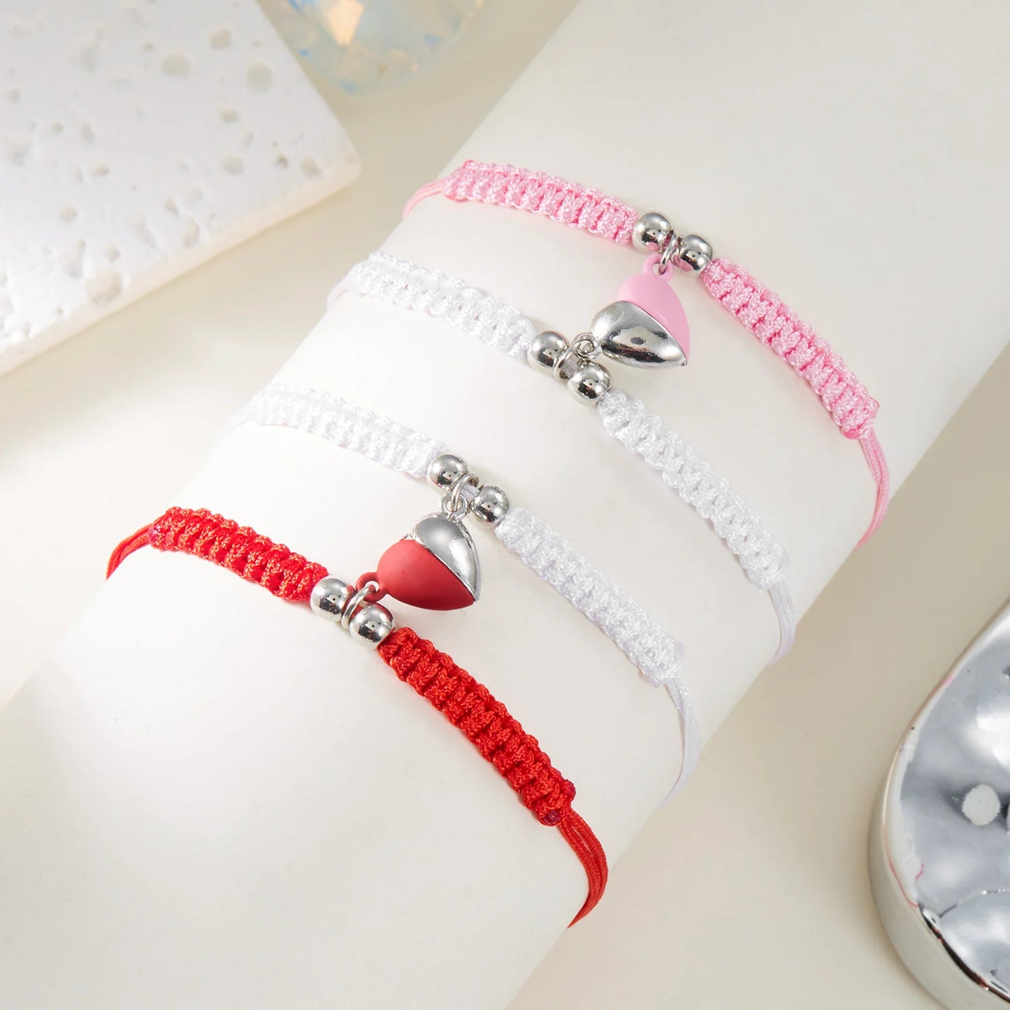 Bracciali Portafortuna Rossi – Cuore Magnetico Intrecciato Coppia