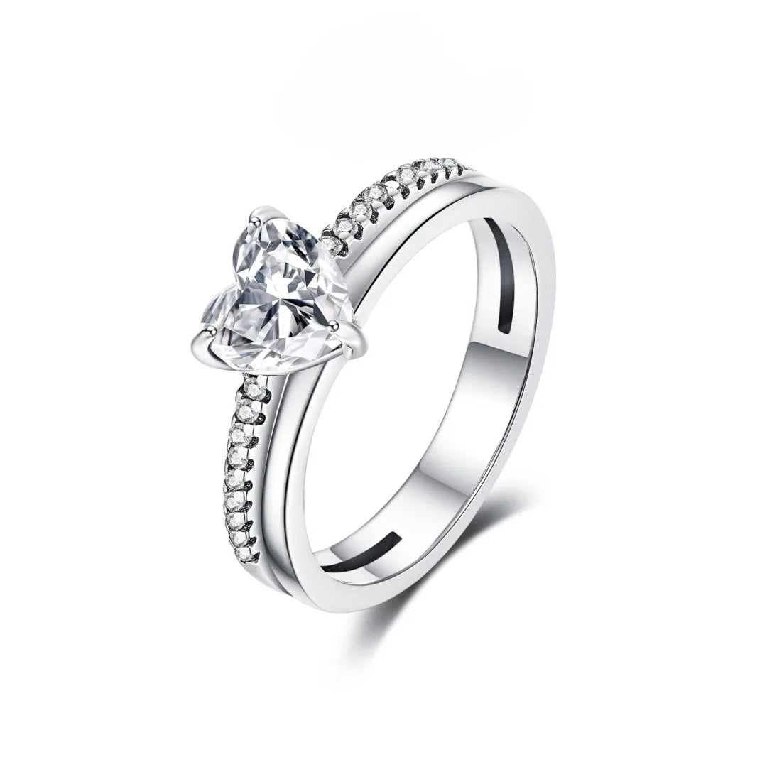 Anello di Coppia 925 Silver | Fiocco Rosa & Cuore Cristallo 2025