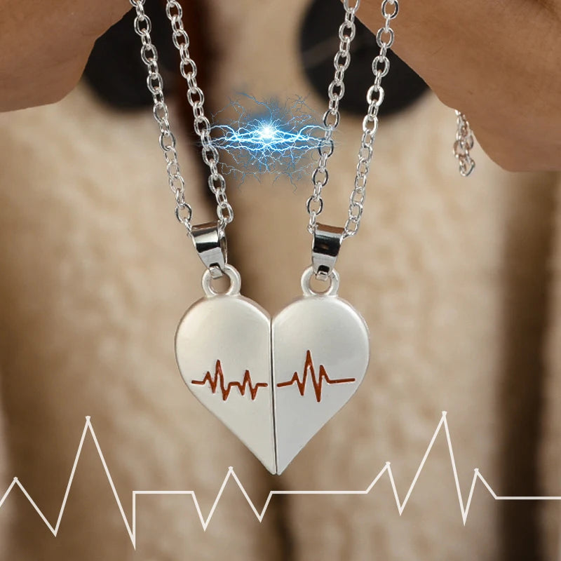 Collana di Coppia Elettrocardiogramma • Cuore Magnetico Acciaio Inossidabile • Battito & Connessione | LoveDrop™ Italia