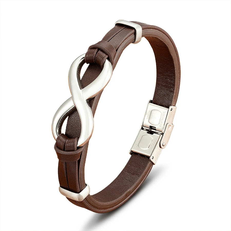 Bracciale in Pelle con Simbolo Infinito – Acciaio Inossidabile