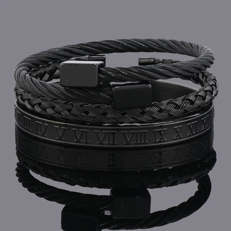 Set Bracciali Luxury 3 Pezzi – Acciaio & Numeri Romani