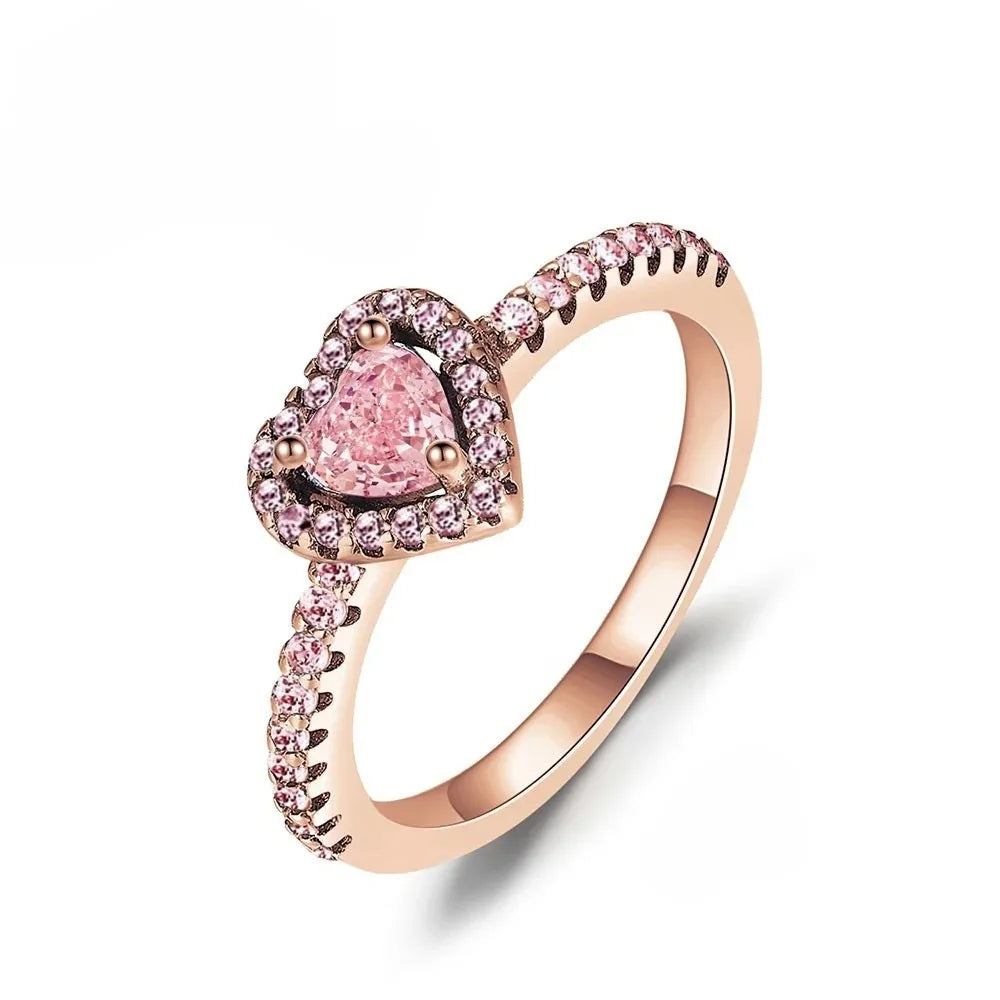 Anello di Coppia 925 Silver | Fiocco Rosa & Cuore Cristallo 2025
