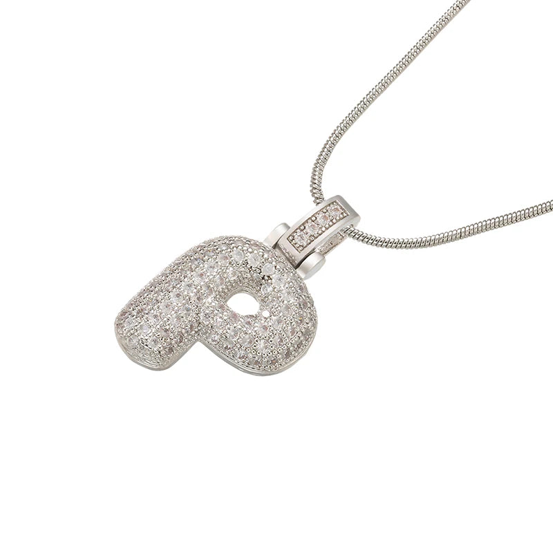 Collana Iniziale Bubble con Zirconi CZ • Silver Color • Lettera A–Z • Eleganza Personalizzata | LoveDrop™ Italia