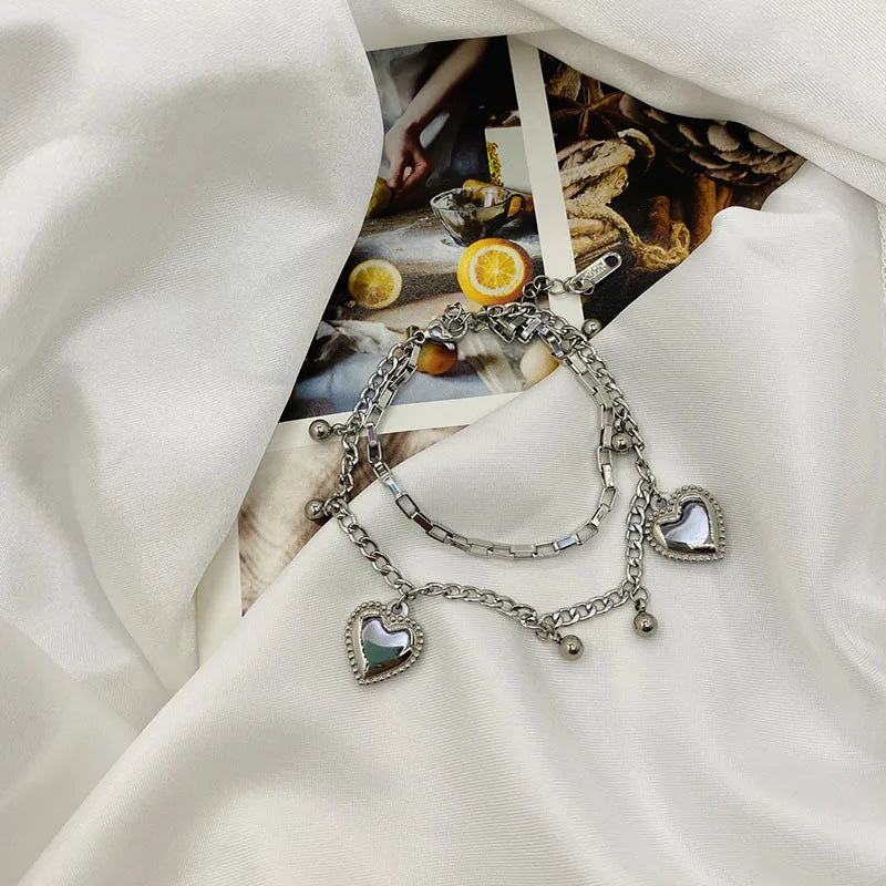 Bracciali Coppia Stile Retrò – Doppio Strato con Cuore Pesca