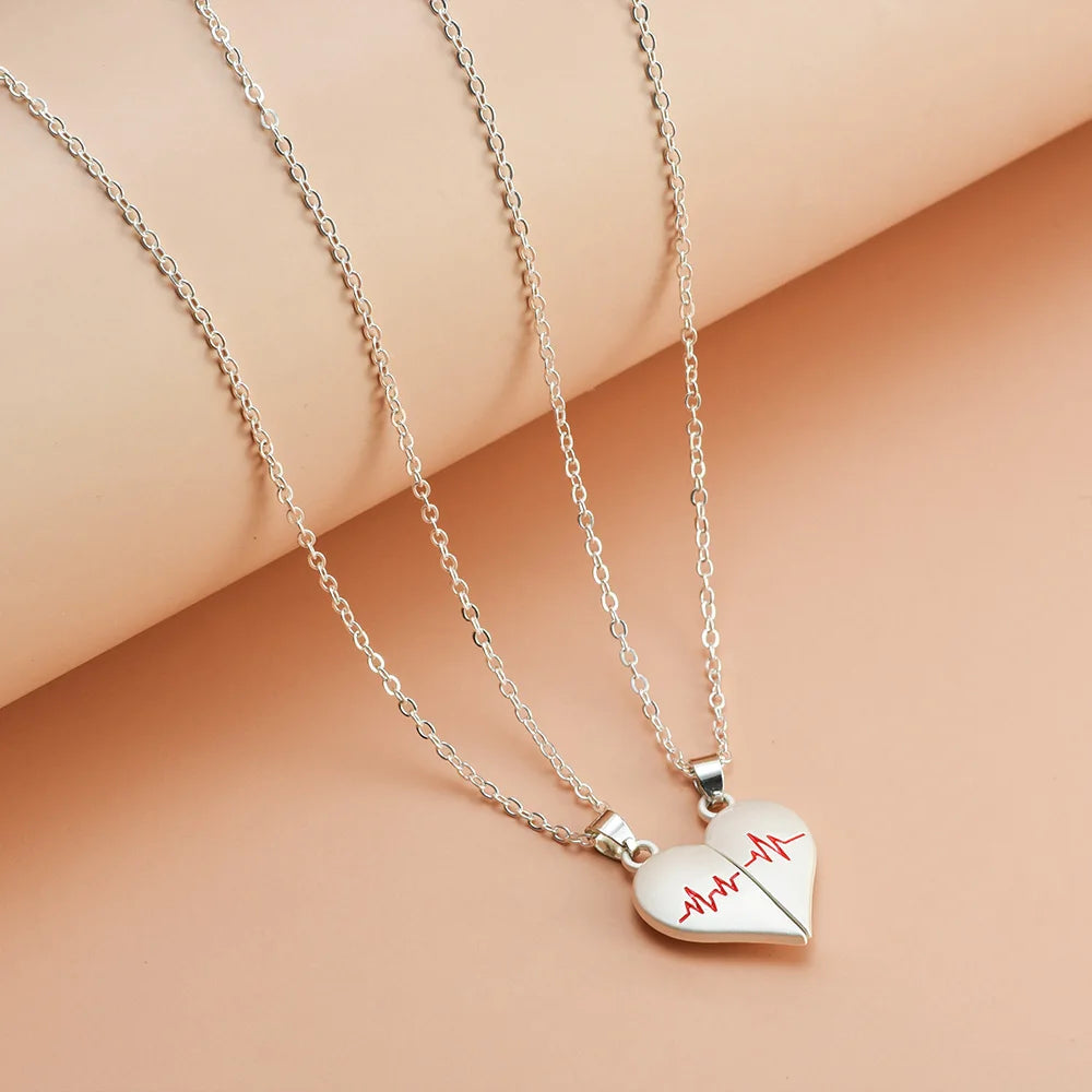 Collana di Coppia Elettrocardiogramma • Cuore Magnetico Acciaio Inossidabile • Battito & Connessione | LoveDrop™ Italia