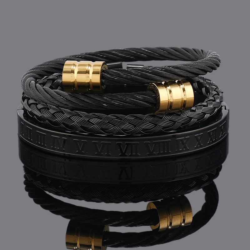 Set Bracciali Luxury 3 Pezzi – Acciaio & Numeri Romani