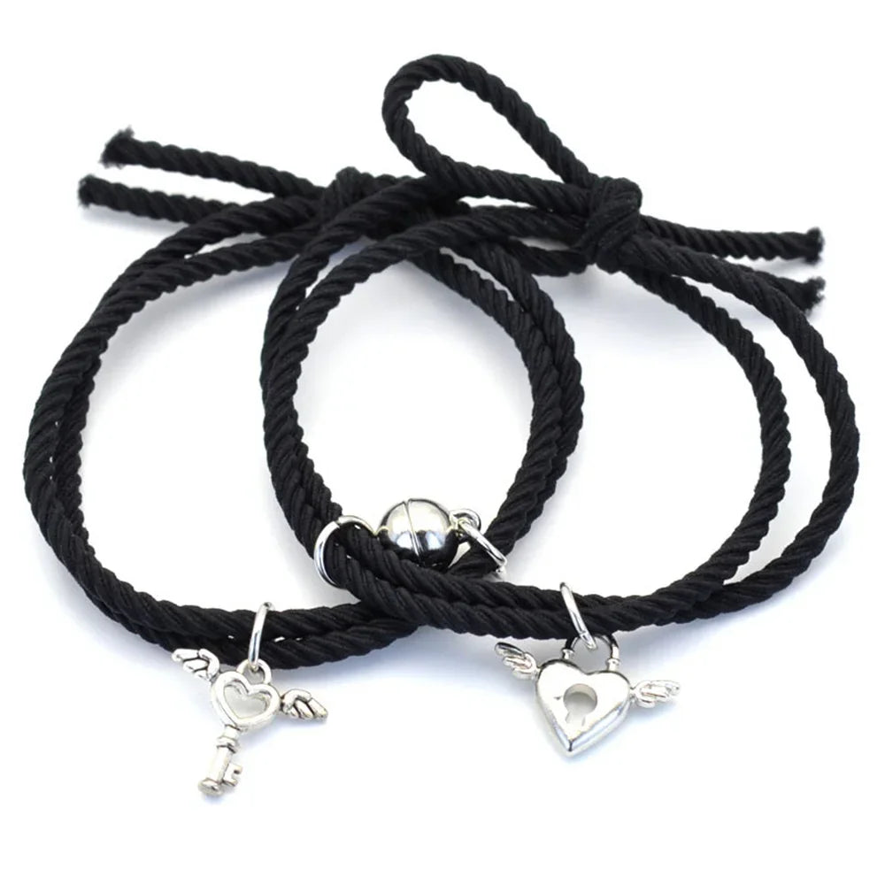 Bracciale di Coppia Magnetico – Cuore & Chiave Intrecciati Deluxe