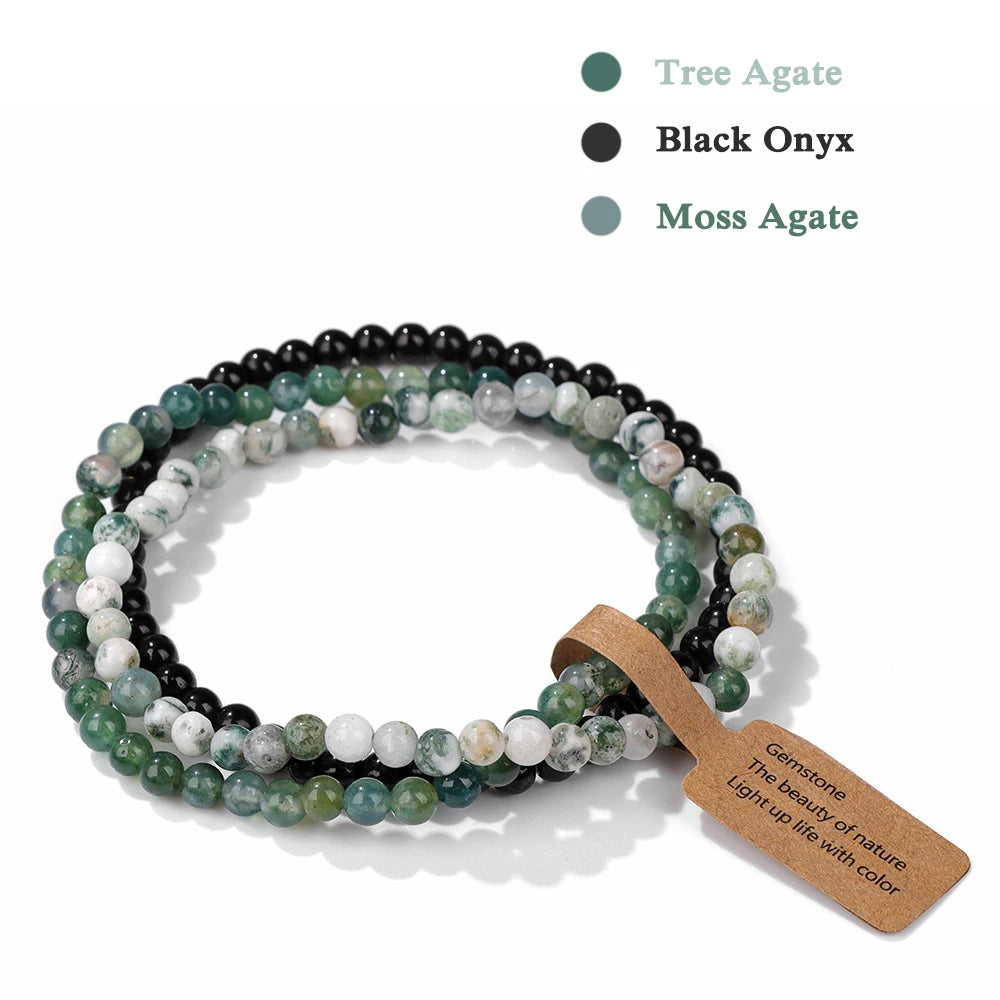 Set Bracciali Pietre Naturali Verdi – Moss Agate & Onyx 3 Pezzi