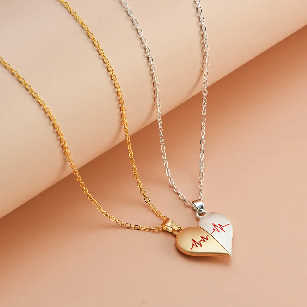 Collana di Coppia Elettrocardiogramma • Cuore Magnetico Acciaio Inossidabile • Battito & Connessione | LoveDrop™ Italia