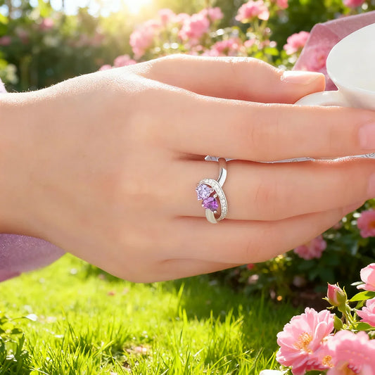 Anello Personalizzato Argento 925 | Doppia Pietra di Nascita & Incisione