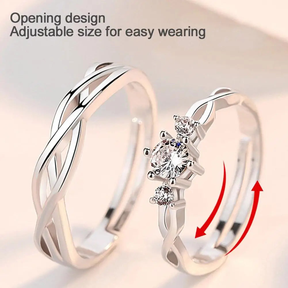 Coppia di Anelli Romantici Regolabili in Argento | Stile Minimal Coreano