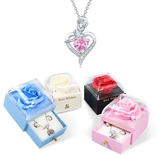 Collana Cuore con Birthstone + Scatola Rosa – Regalo Romantico per Natale e Compleanni 2025
