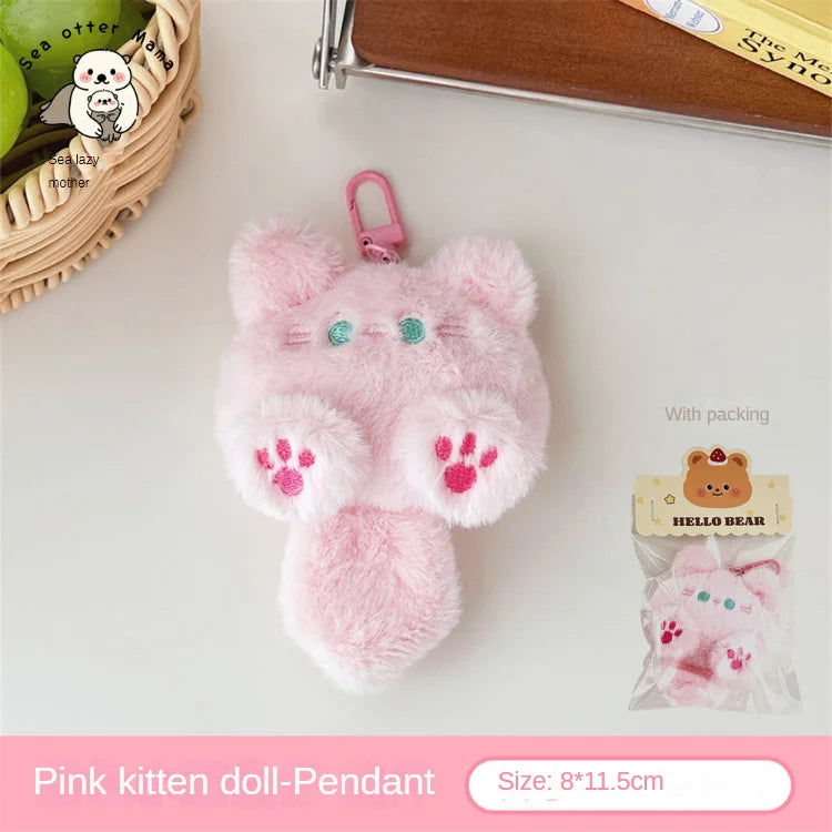 Ciondolo Gatto Peluche Carino | Portachiavi Decorativo per Zaino & Borsa