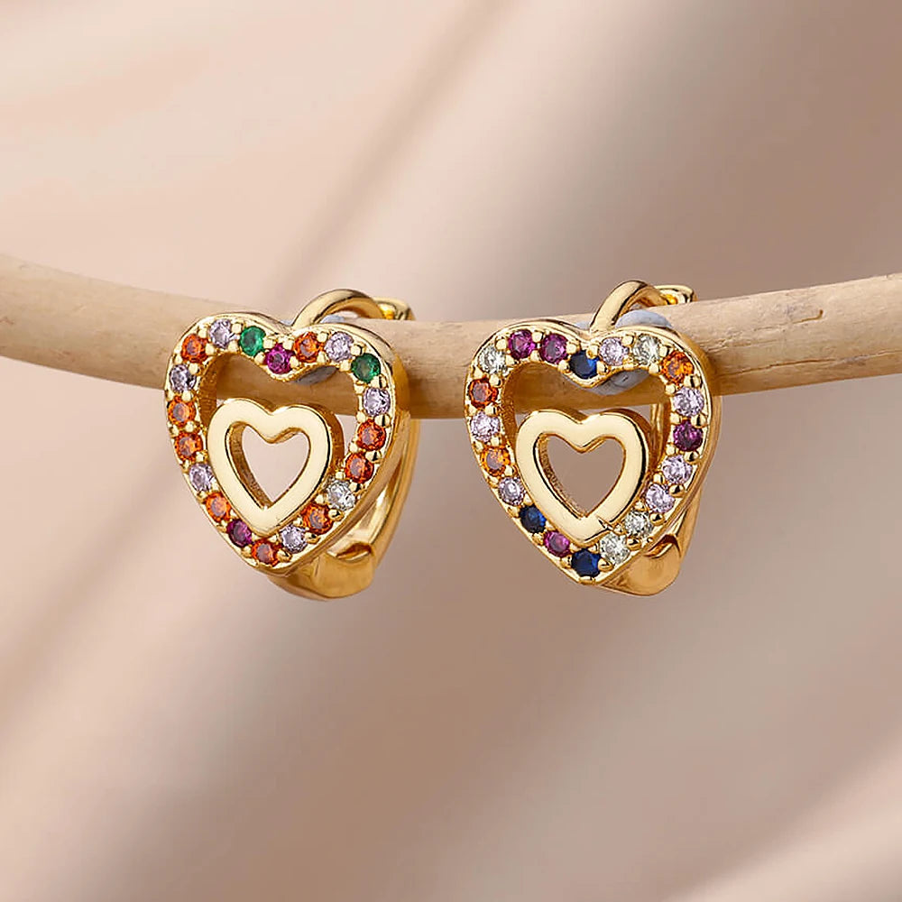 Orecchini Cuore Zircone Cavi in Acciaio Inossidabile Oro | Eleganti & Romantici