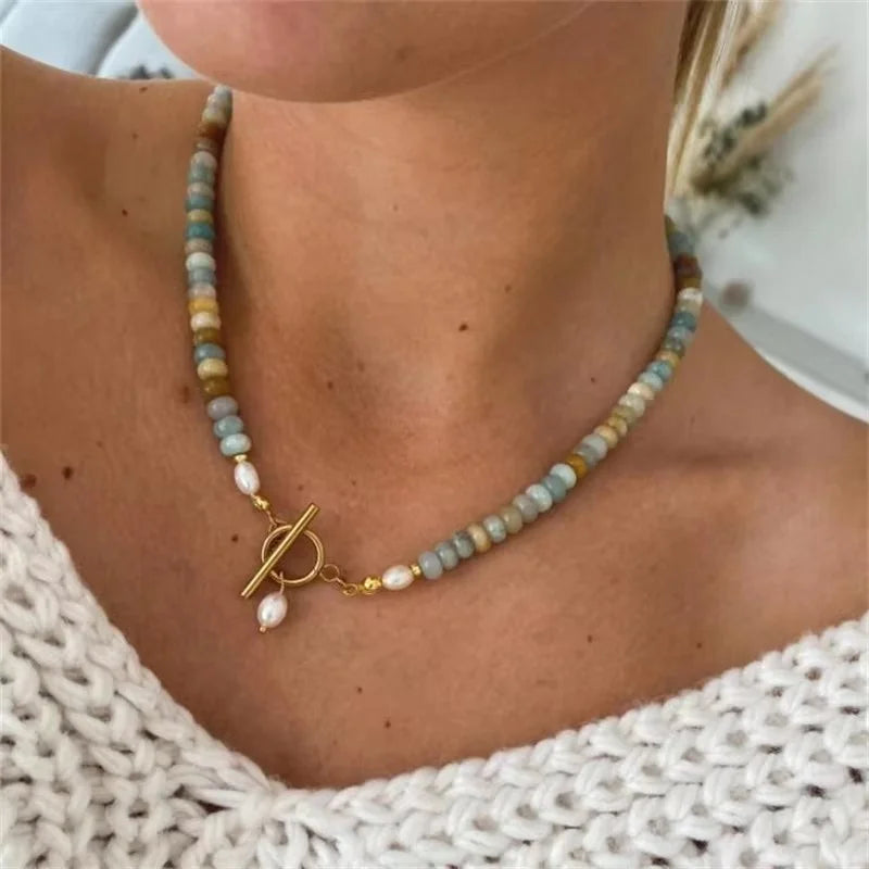 Collana Handmade con Perle d’Acqua Dolce • Pietra Naturale & OT Buckle | LoveDrop™ Italia