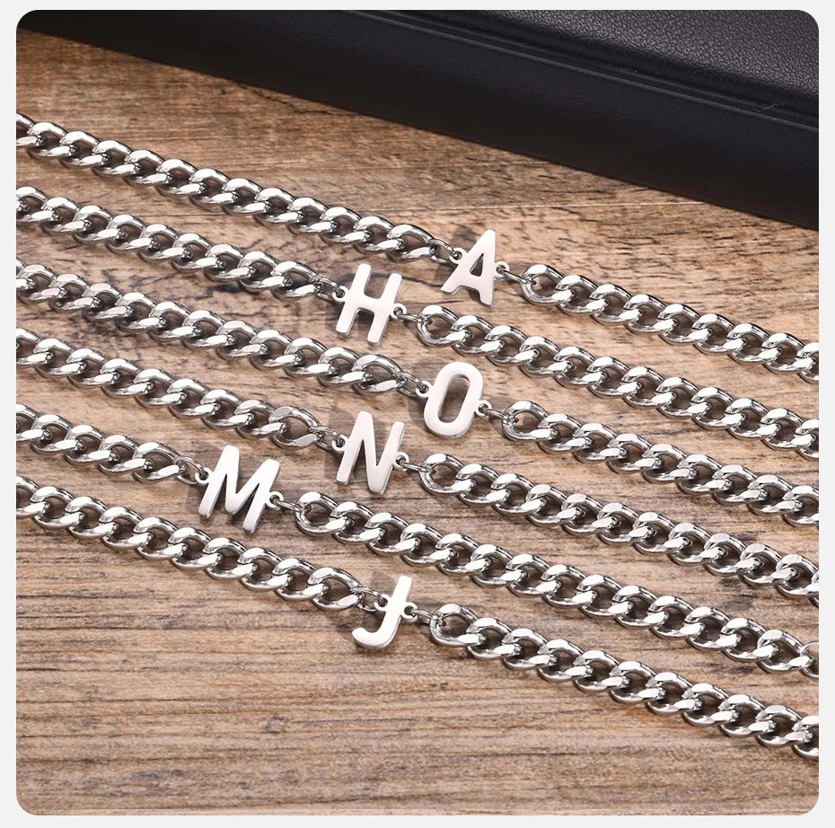 Bracciale Cuban Chain con Iniziale – Acciaio Inossidabile A-Z