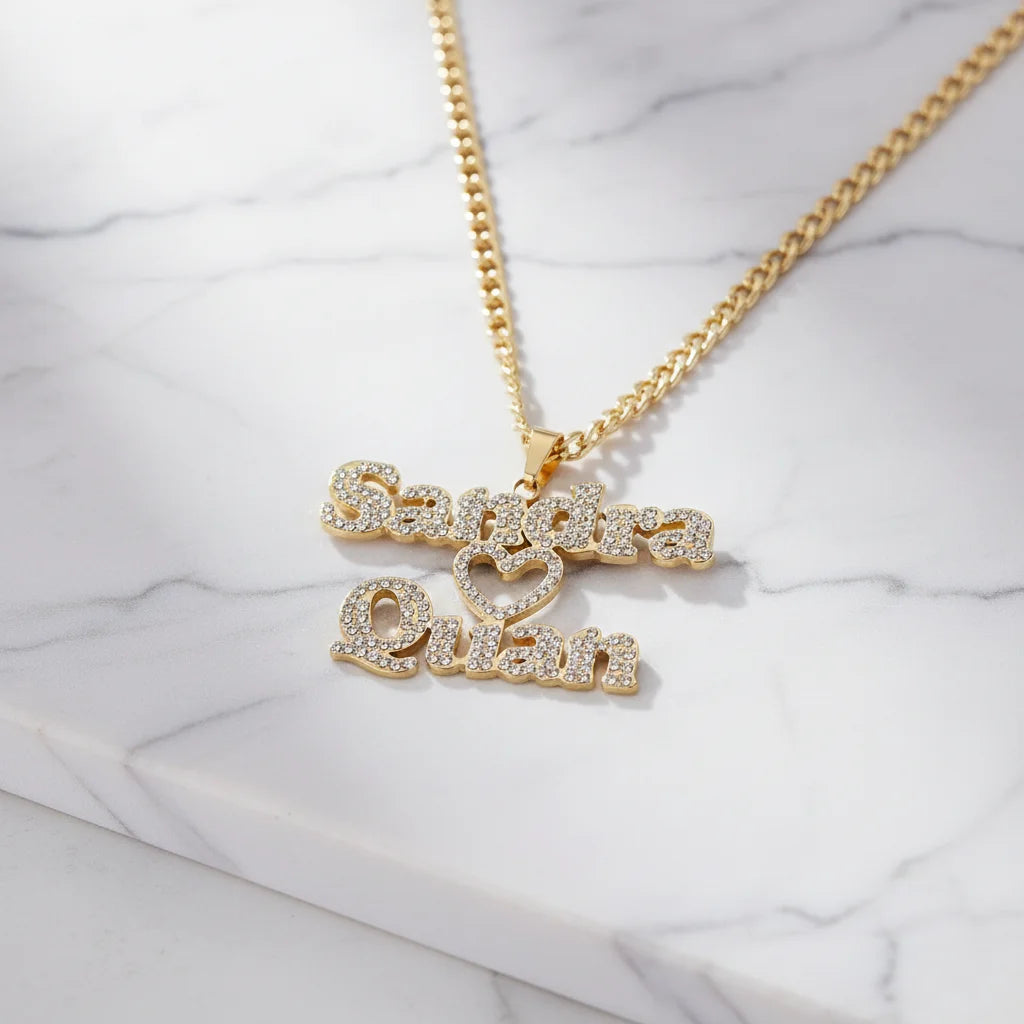 Collana Personalizzata Doppio Nome con Cuore | Zirconi Premium 2025