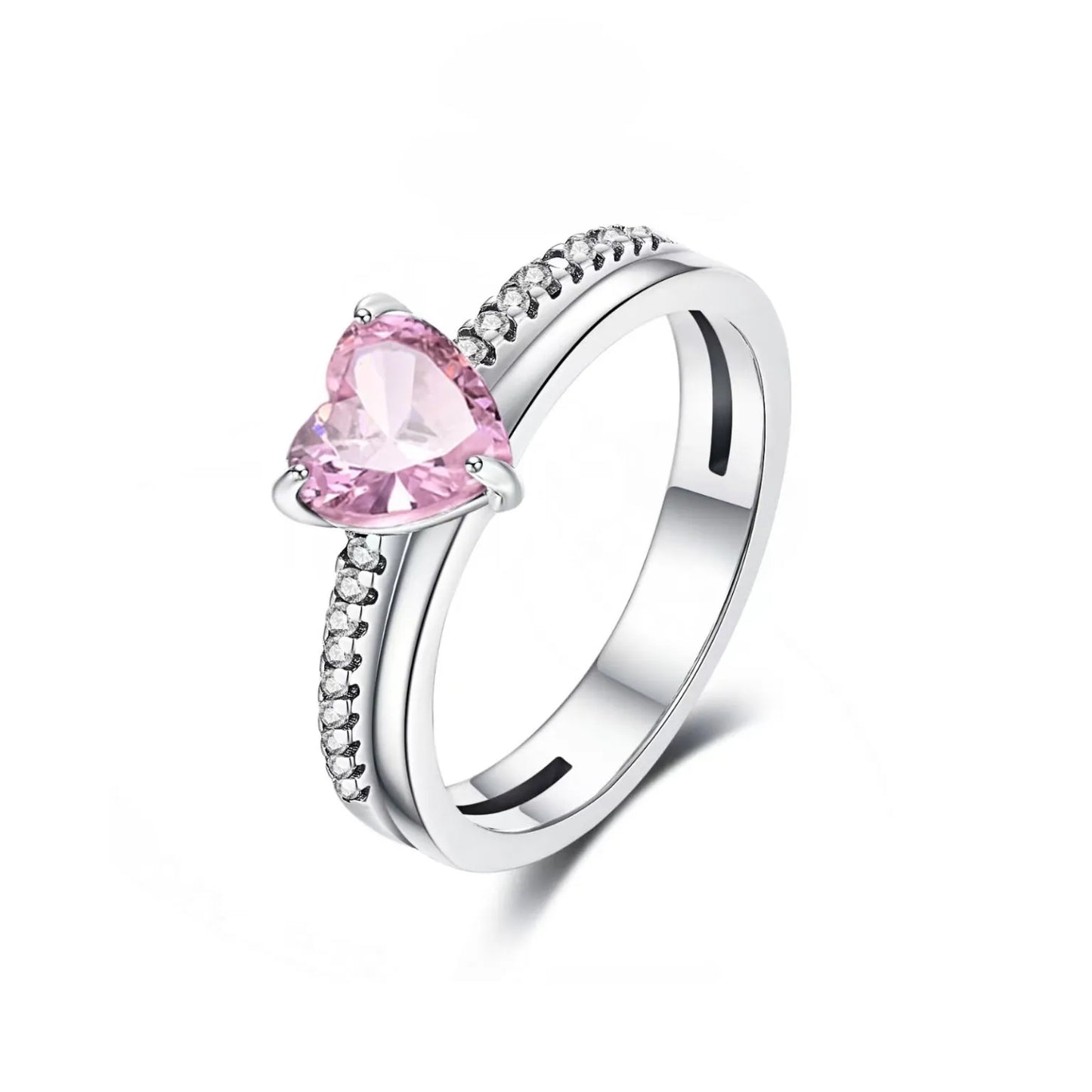 Anello di Coppia 925 Silver | Fiocco Rosa & Cuore Cristallo 2025