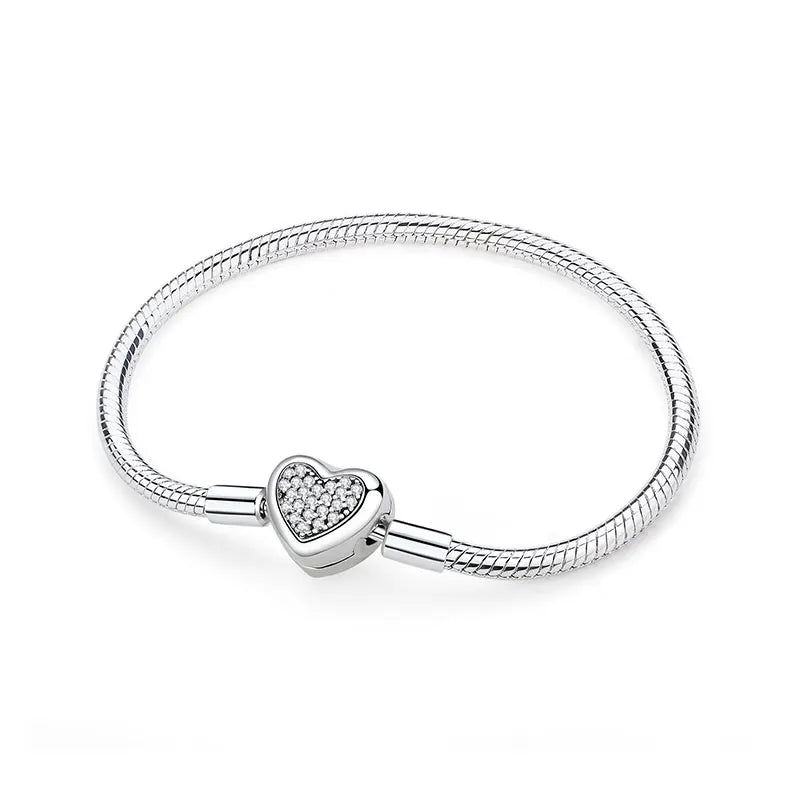Bracciale 925 Sterling Silver – Snake Chain con Charm Cuore