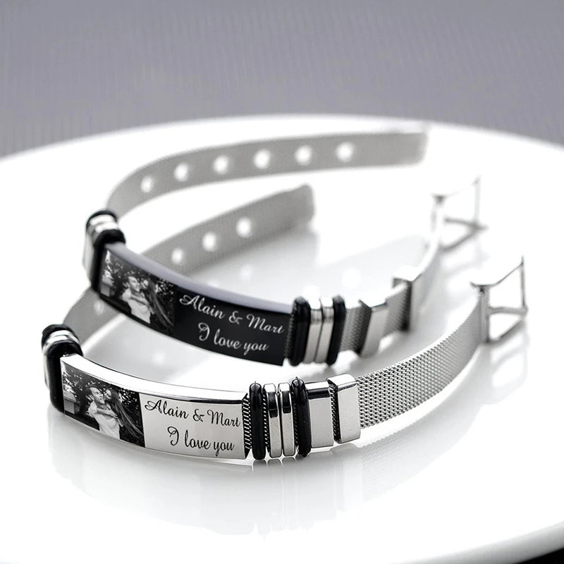 Bracciale Personalizzato con Foto & Testo – Acciaio Inossidabile