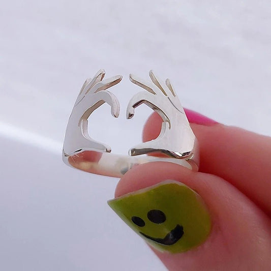 Anelli Coppia Mani nel Cuore 2025 – Regalo Romantico Regolabile - LoveDrop