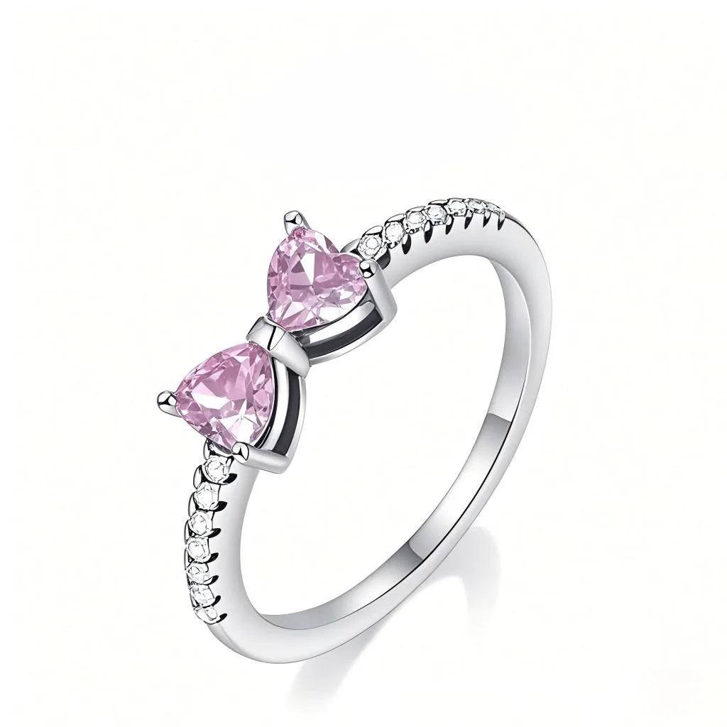 Anello di Coppia 925 Silver | Fiocco Rosa & Cuore Cristallo 2025