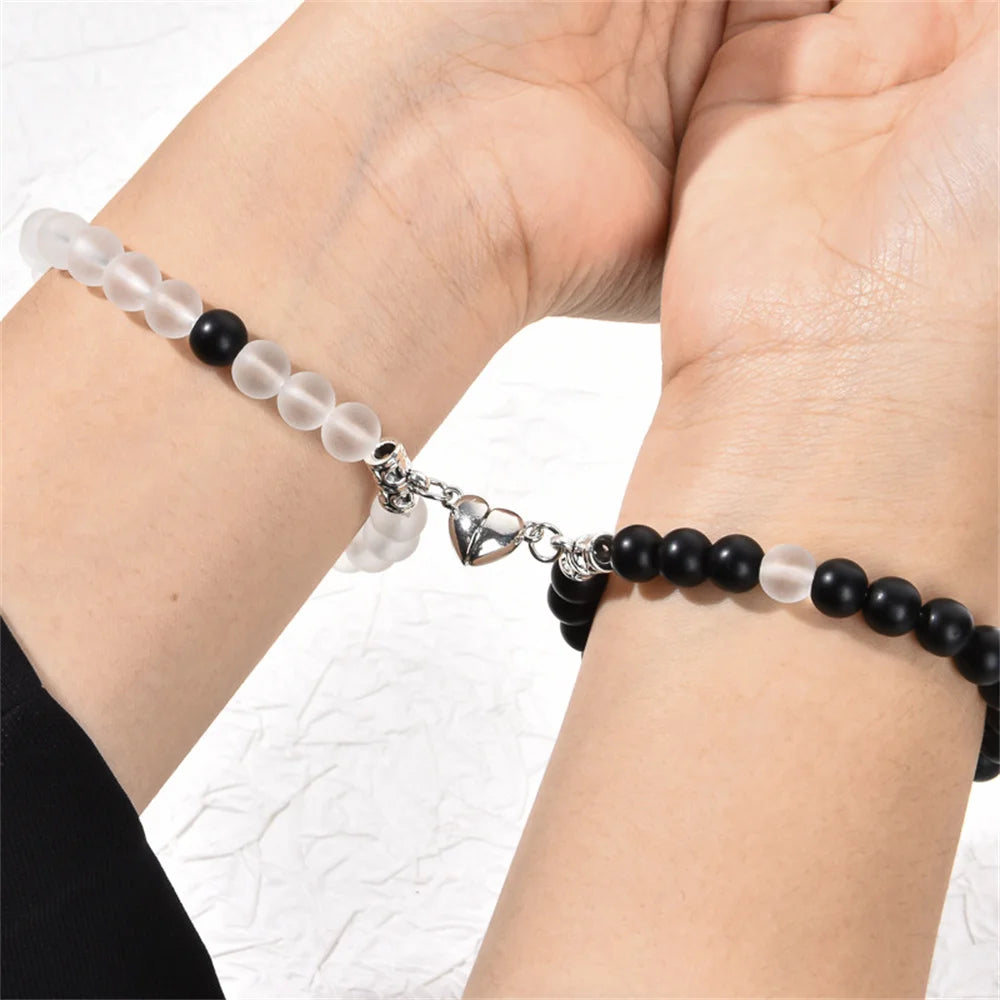 Bracciale di Coppia Distanza – Cuore Magnetico in Pietra Naturale