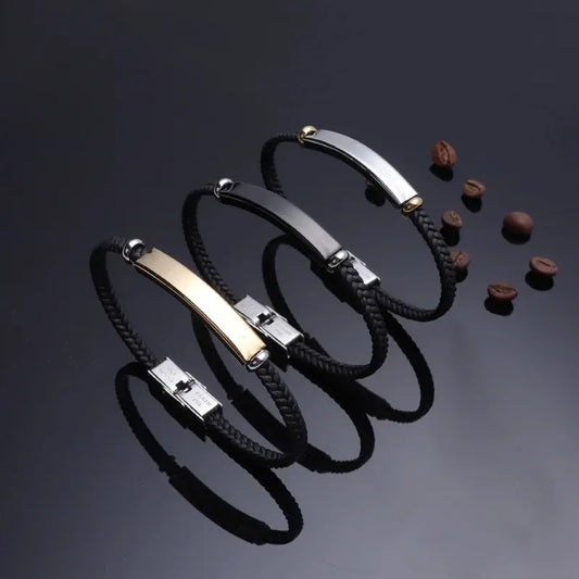 Bracciale Pelle Punk SOS Personalizzato – Incisione Nome/Logo (Acciaio)