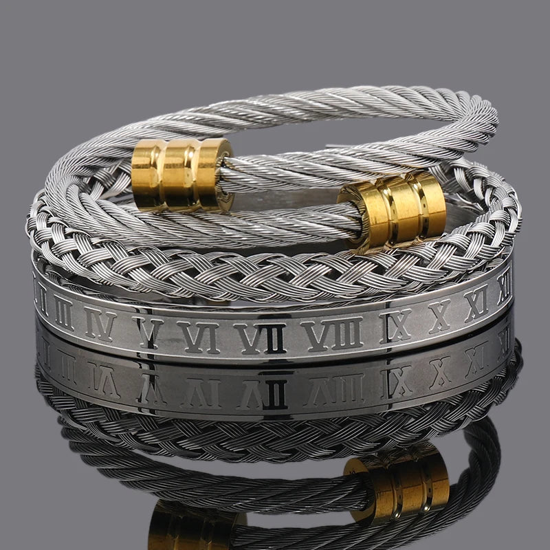 Set Bracciali Luxury 3 Pezzi – Acciaio & Numeri Romani