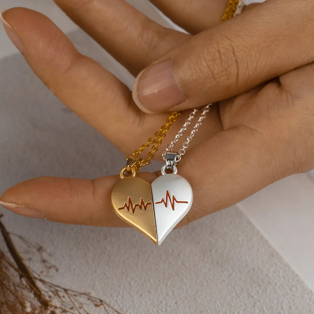 Collana di Coppia Elettrocardiogramma • Cuore Magnetico Acciaio Inossidabile • Battito & Connessione | LoveDrop™ Italia