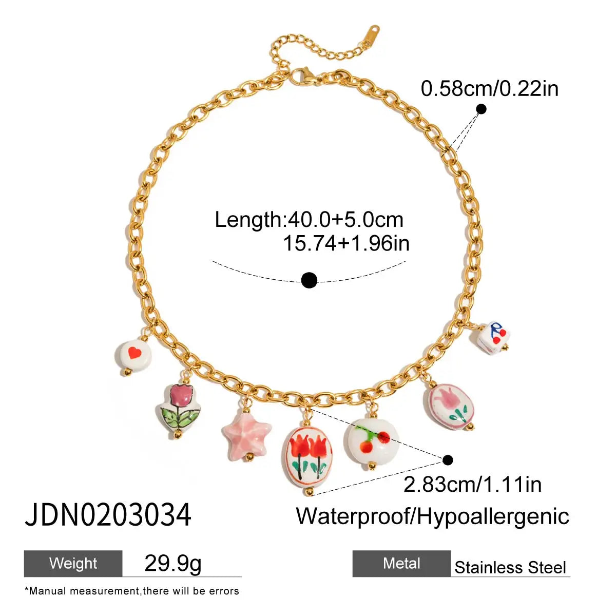 Collana Cuore in Ceramica con Fiore Colorato – Acciaio Inox, Stile Minimalista